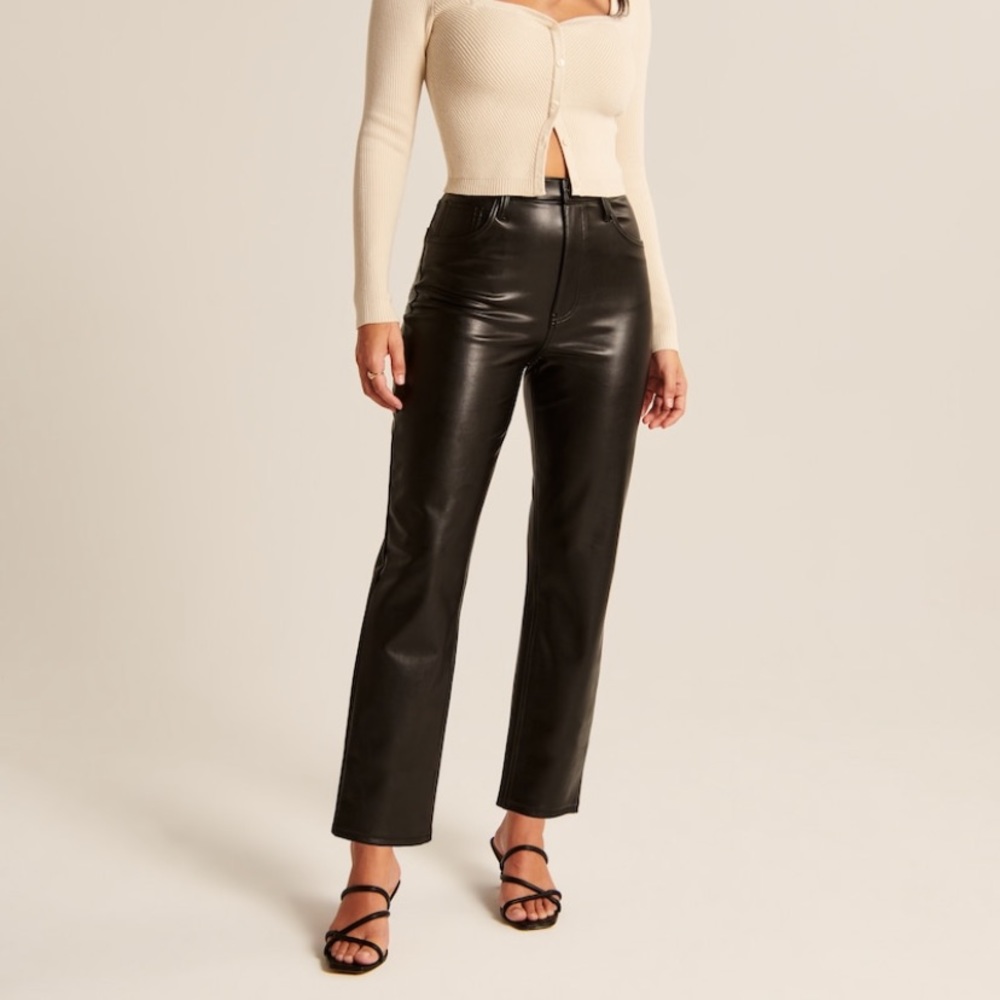 Curve Love vegan leather ankle straight pants